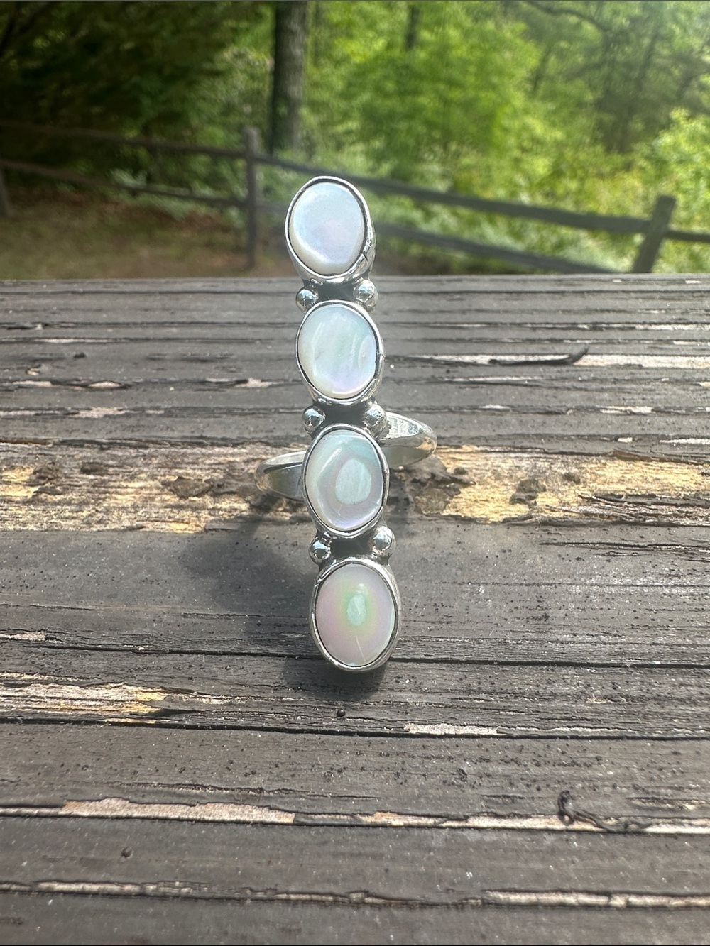 Navajo Marcella James Mother Of Pearl 4 Stone Sterling Silver Ring